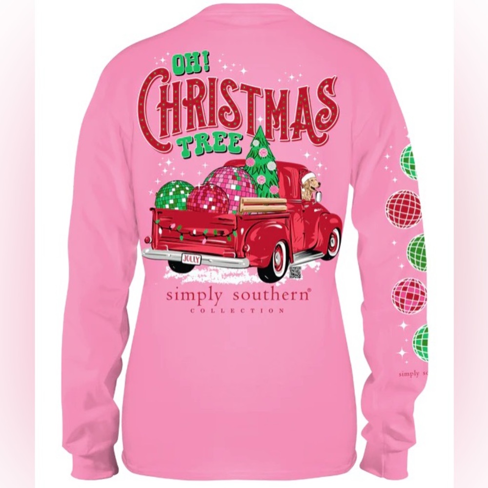 NWT Simply Southern pink Christmas tree & red truck graphic logo long sleeve top - Picture 6 of 7